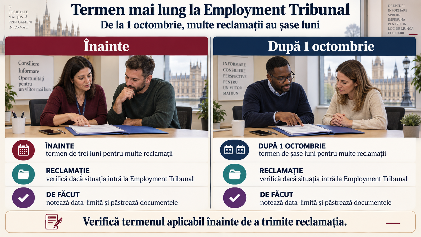 Employment Tribunal în UK: termenul pentru multe reclamații crește la șase luni din 1 octombrie 2026