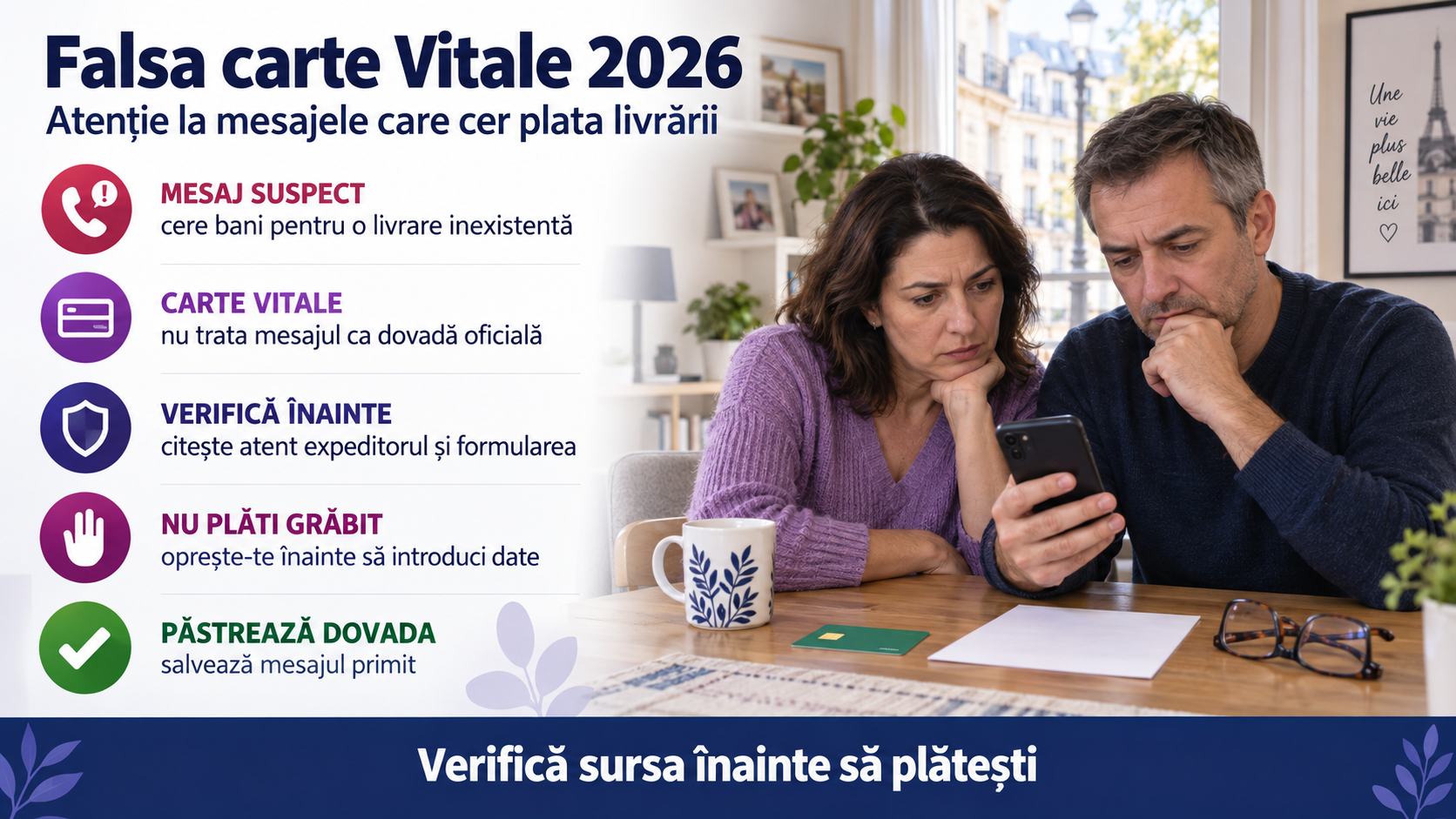 Falsa carte Vitale 2026: mesajele care cer plata livrării sunt frauduloase