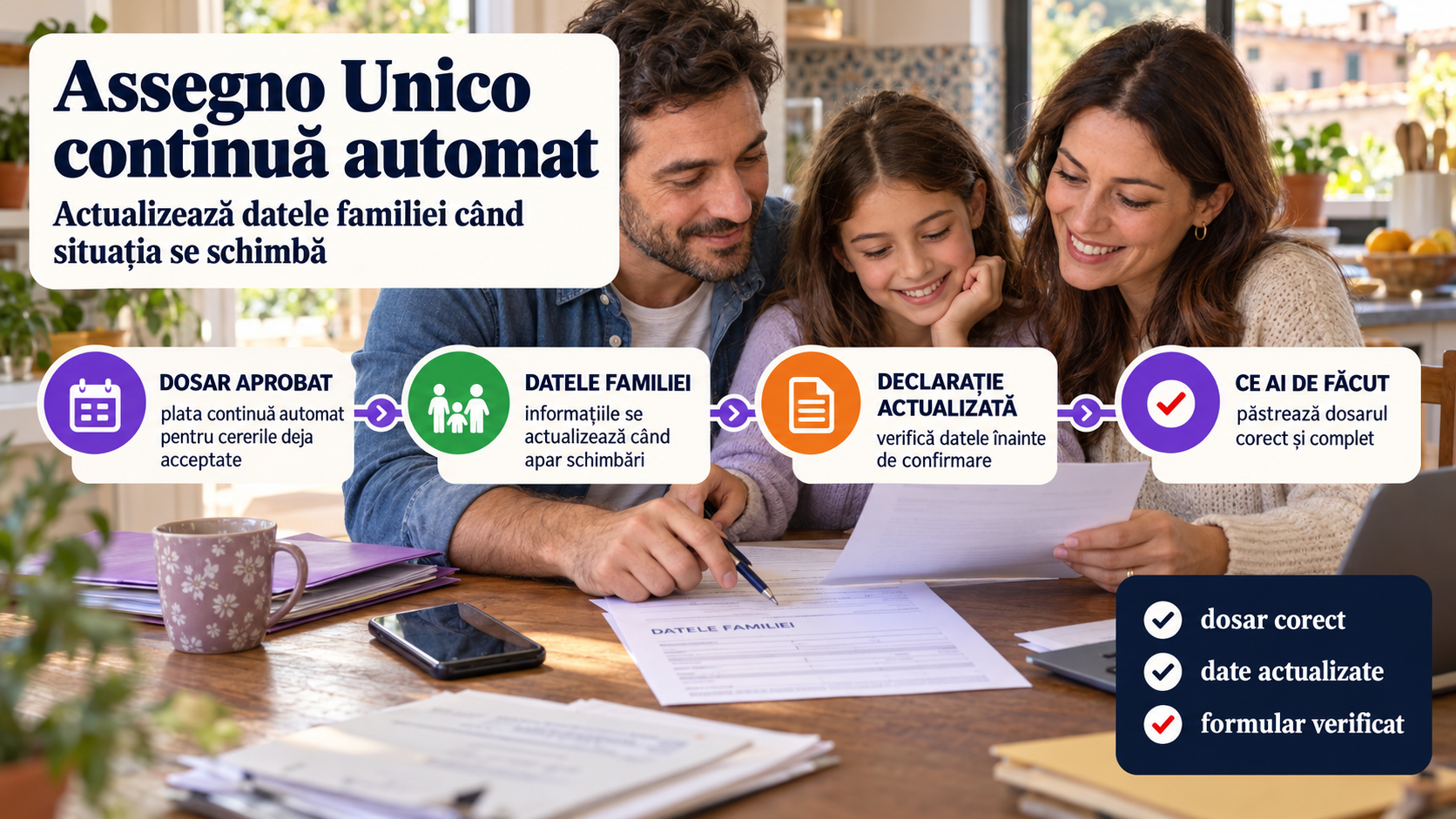 Assegno Unico 2026 continuă automat, dar unele familii trebuie să actualizeze datele la INPS